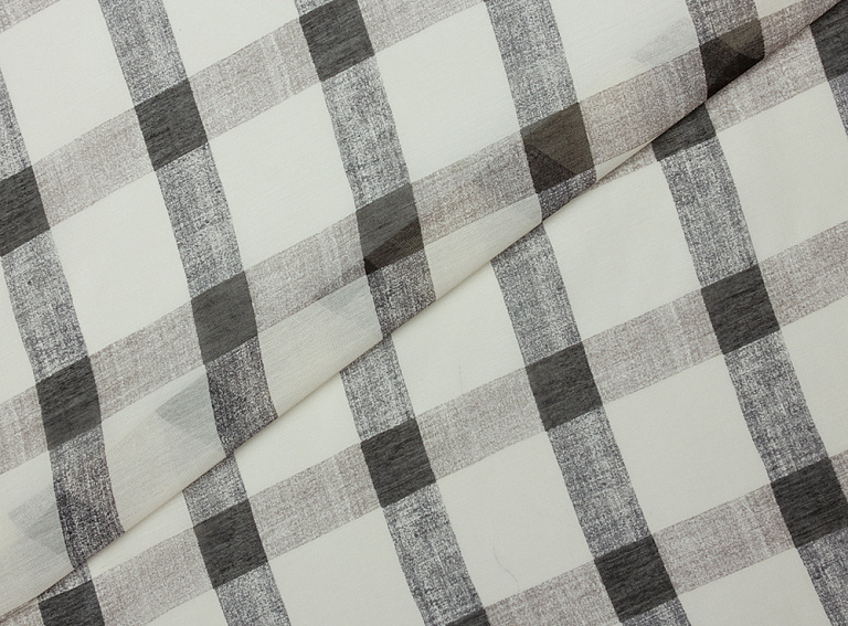 Фото ткани Батист в клетку, цвет - серый, черный, молочный