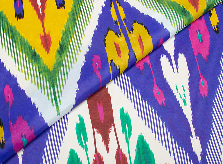 Фото ткани Плащевая ткань с рисунком, цвет - фиолетовый, желтый, белый, зеленый, бордовый