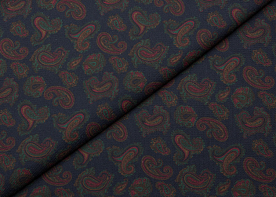 Фото ткани Натуральный шелк тип Etro, цвет - синий, пейсли