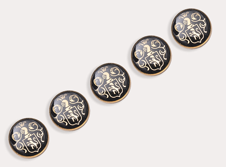 Фото ткани Пуговица круглая с гербом, цвет - черный и золотой
