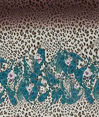 Натуральный шелк (купон) леопардовый с пейсли, цвет - бирюзовый, коричневый. Изображение 5