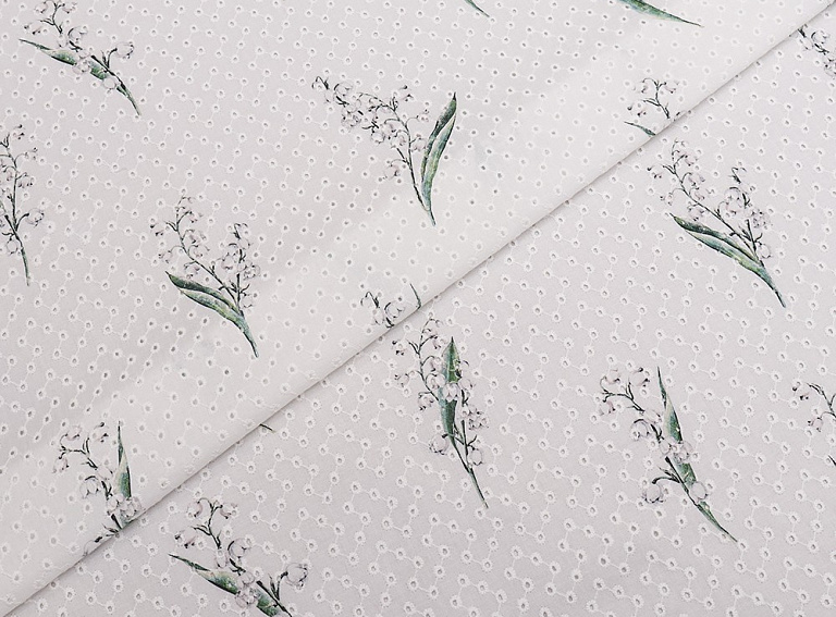 Фото ткани Хлопковое шитье ландыши тип Dior, цвет - белый