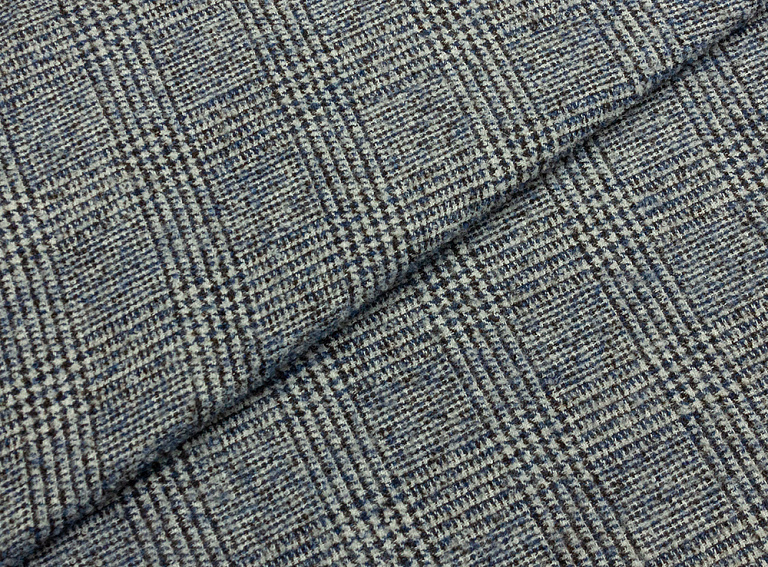 Фото ткани Кашемир букле с рисунком, цвет - синий и клетка