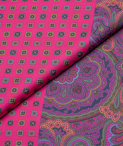 Твиловый шелк с рисунком тип Etro (купон), цвет - фуксия, пейсли. Изображение 1
