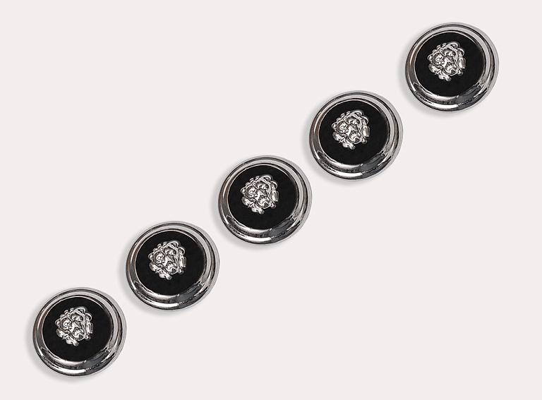 Фото ткани Пуговица круглая с головой льва, цвет - черный и серебро