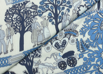 Фото ткани Кашемировый платок с рисунком (купон) тип Rani Arabella, цвет - синий, молочный