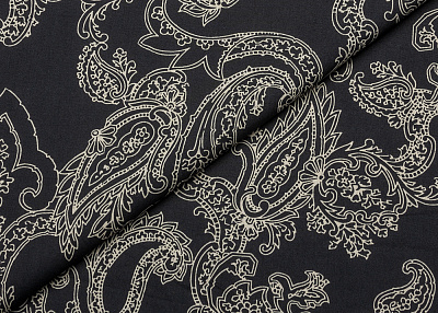 Фото ткани Хлопковая ткань тип Etro, цвет - бежевый, черный, пейсли