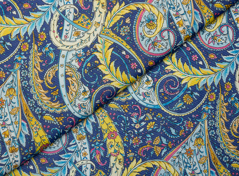 Фото ткани Батист, цвет - желтый, синий, розовый, голубой, пейсли