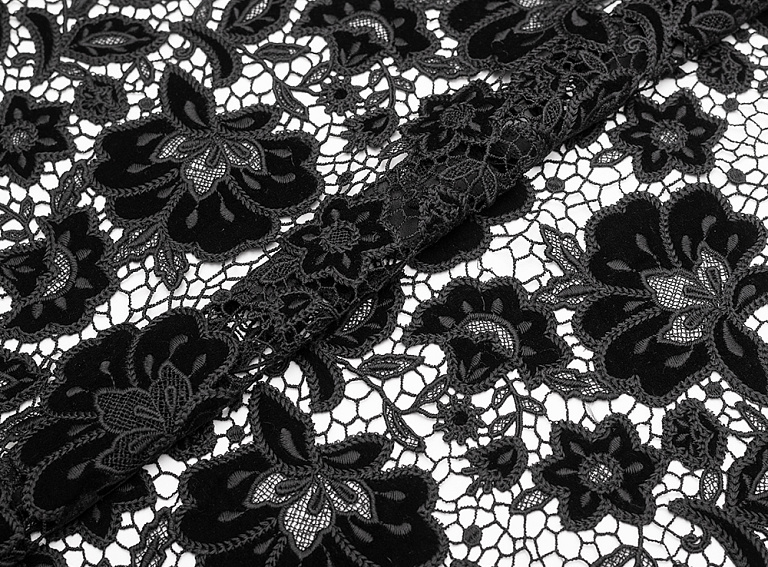 Фото ткани  Кружево тип Dolce&Gabbana, цвет - черный