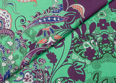 Фото ткани Хлопковая ткань тип Etro, цвет - фиолетовый, синий, зеленый, пейсли
