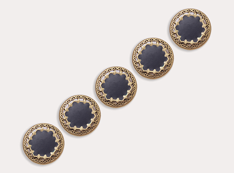 Фото ткани Пуговица круглая металлическая, цвет - черный и золотой