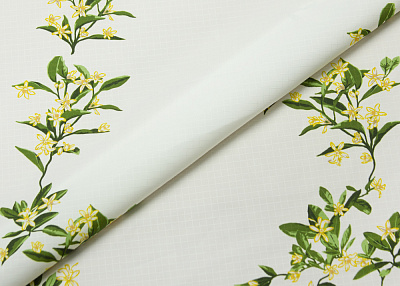 Фото ткани Хлопковая ткань с цветами, цвет - белый, клетка, цветы