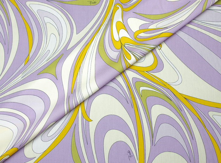 Фото ткани Хлопковая ткань тип Pucci с рисунком, цвет - сиреневый