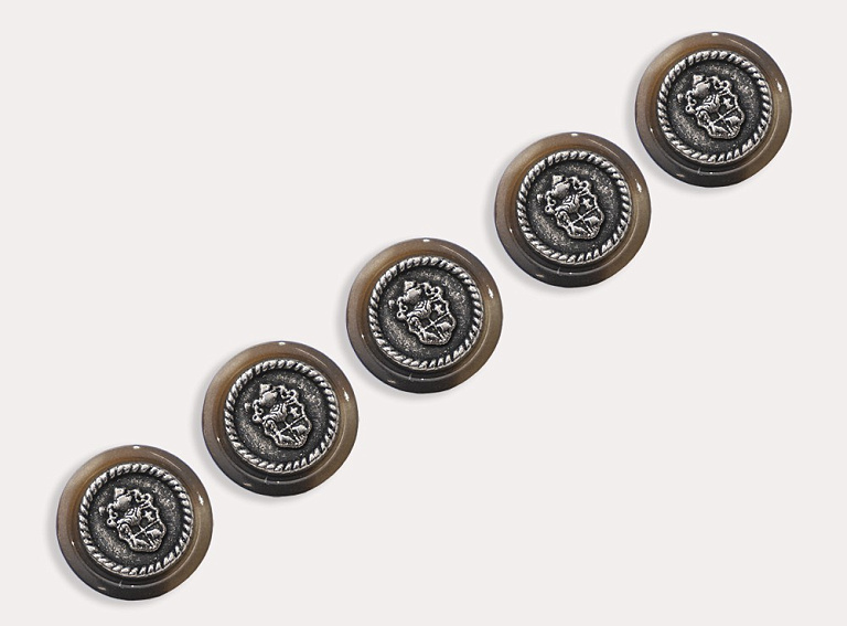 Фото ткани Пуговица круглая с гербом, цвет - коричневый