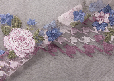 Фото ткани Вышивка на сетке, цвет - бежевый