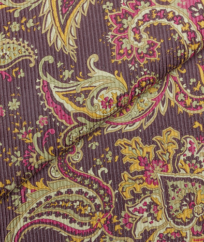 Хлопковый вельвет тип Etro, цвет - желтый, фуксия, пейсли. Изображение 1