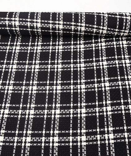 Шелковый твид тип Chanel с рисунком, цвет - черный, молочный, клетка. Изображение 5