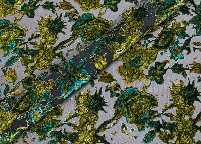 Фото ткани Ткань деворе тип Etro с рисунком, цвет - зеленый и цветы