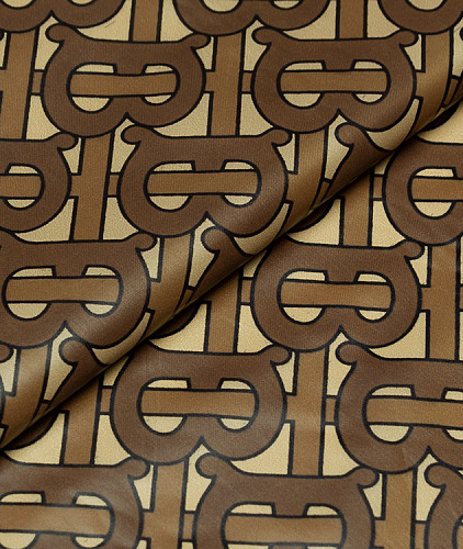 Плащевая ткань тип Burberry с рисунком, цвет - бежевый и коричневый. Изображение 1