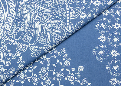 Фото ткани Хлопковая ткань тип Etro, цвет - синий, белый, голубой, пейсли