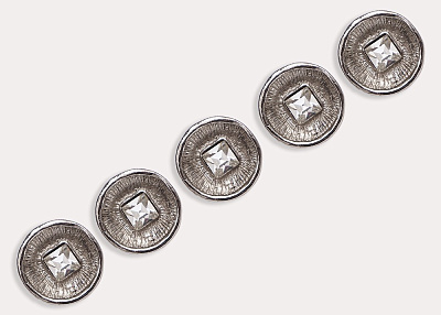 Фото ткани Пуговица круглая со стразами (металл), цвет - серебро