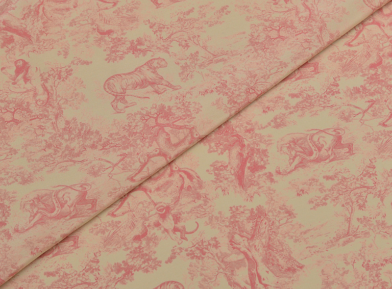 Фото ткани Натуральный шелк тип Dior рисунок Туаль-де-Жуи (Toile de Jouy), цвет - сливочный