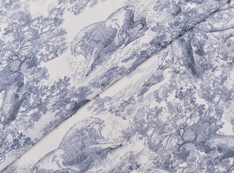 Фото ткани Хлопковый батист тип Dior с принтом Туаль-де-Жуи, цвет - синий, белый