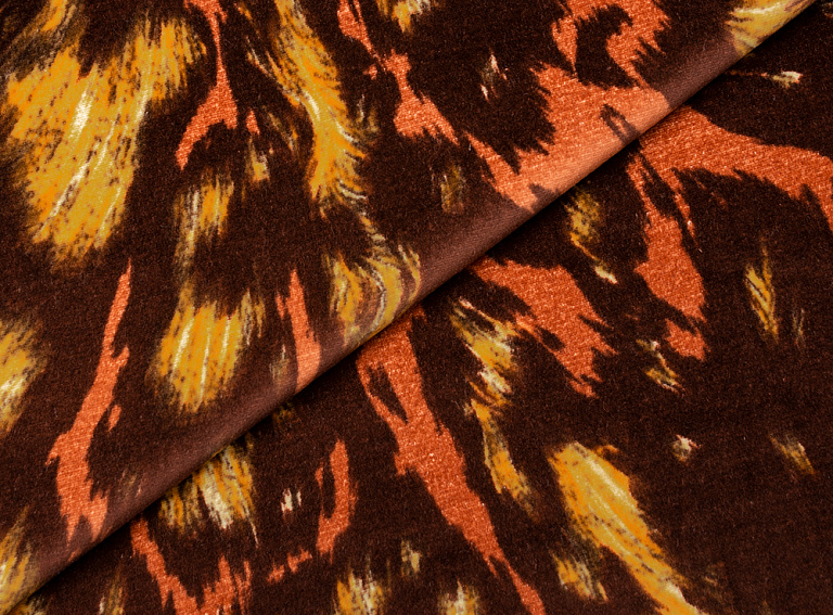 Фото ткани Велюр с рисунком, цвет - коричневый, оранжевый, горчица
