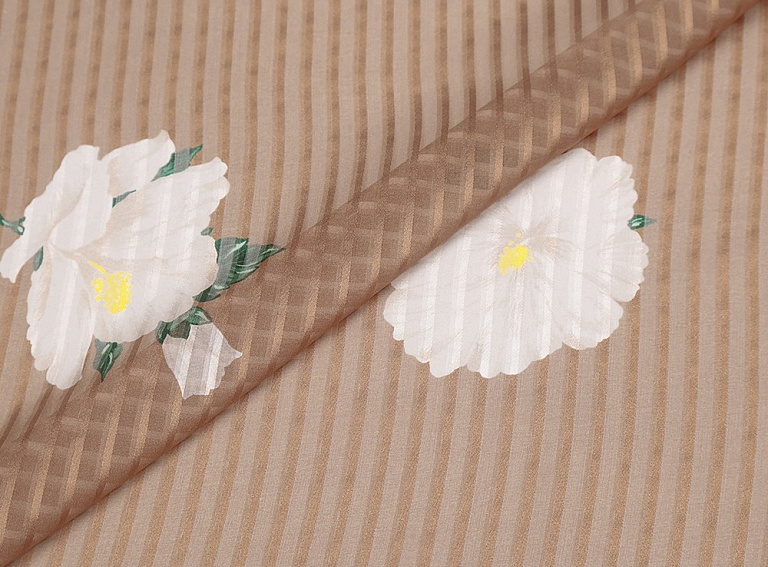 Фото ткани Шифон тип Valentino с рисунком, цвет - бежевый, полоска, цветы