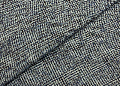 Фото ткани Кашемир букле с рисунком, цвет - синий и клетка