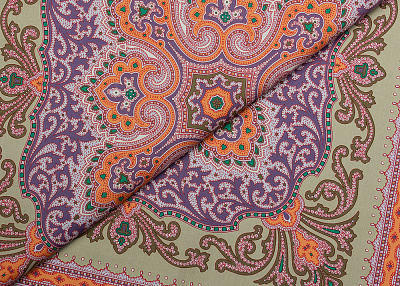 Фото ткани Хлопковая ткань тип Etro с рисунком, цвет - розовый, белый, оранжевый, сиреневый