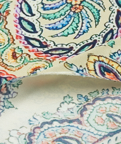 Твиловый шелк тип Etro, цвет - желтый, синий, зеленый, оранжевый, пейсли. Изображение 2