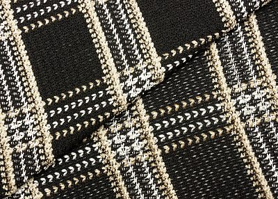 Фото ткани Вязаное полотно тип Chanel, цвет - бежевый, черный, клетка