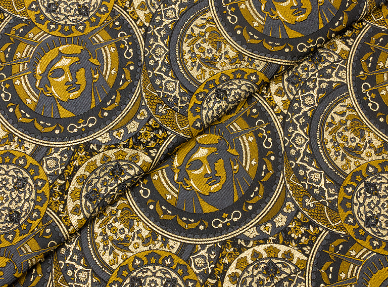 Фото ткани Шелковый жаккард тип Versace, цвет - золотой