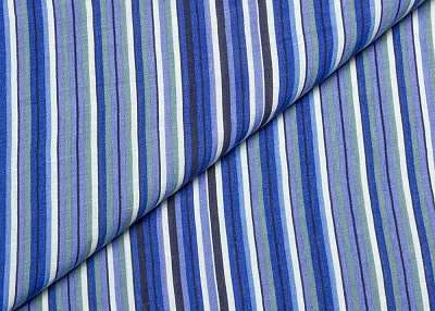 Фото ткани Льняная ткань тип Etro, цвет - синий, белый, черный, сиреневый, полоска