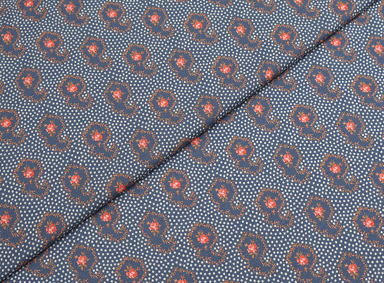 Фото ткани Хлопковая ткань тип Valentino, цвет - синий, цветы, пейсли
