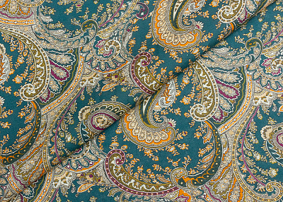 Фото ткани Льняная ткань тип Etro с рисунком, цвет - зеленый и пейсли