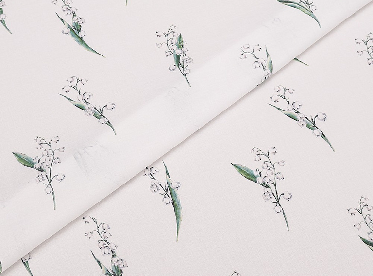 Фото ткани Хлопковый батист ландыши тип Dior, цвет - белый и цветы