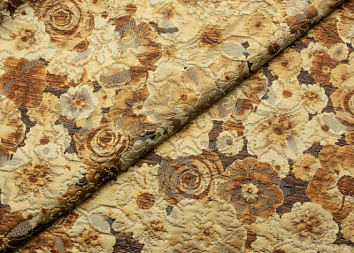 Фото ткани Жаккард с рисунком, цвет - коричневый, бежевый, цветы