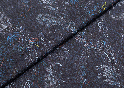 Фото ткани Хлопковый трикотаж тип Etro с рисунком, цвет - синий и пейсли