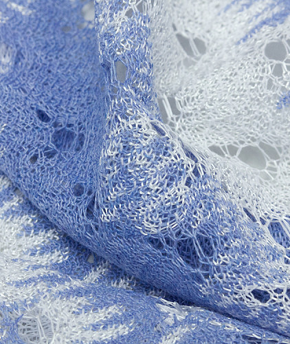 Хлопковый трикотаж тип Missoni с рисунком, цвет - белый, голубой, полоска. Изображение 4