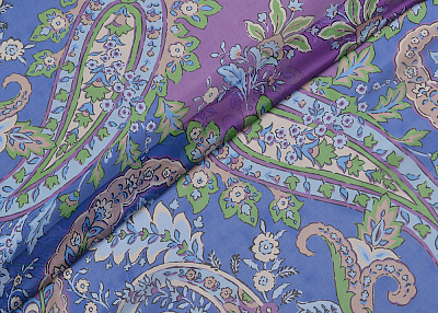 Фото ткани Шифоновый платок с рисунком, цвет - синий и пейсли