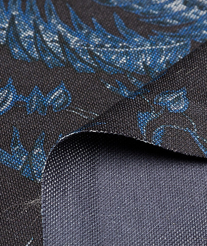 Хлопковый трикотаж тип Etro (купон), цвет - синий, черный, цветы. Изображение 2