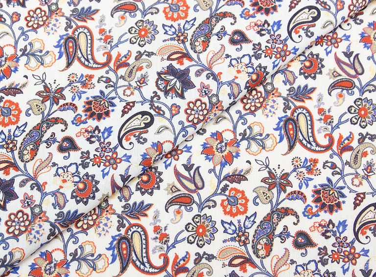 Фото ткани Хлопковая ткань тип Etro, цвет - синий, красный, белый, пейсли