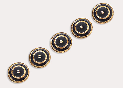 Фото ткани Пуговица круглая металлическая, цвет - черный и золотой