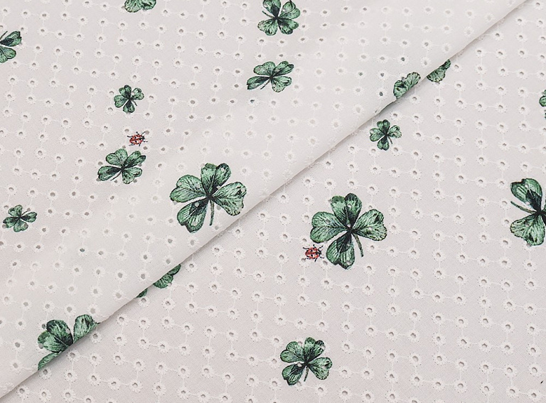 Фото ткани Хлопковое шитье клевер тип Dior, цвет - белый