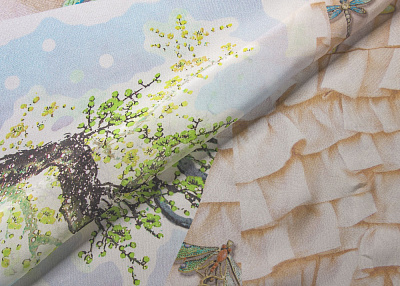Фото ткани Шифон с рисунком (купон), цвет - молочный