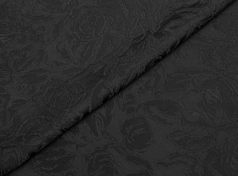 Фото ткани Жаккардовый шелк, цвет - черный и цветы