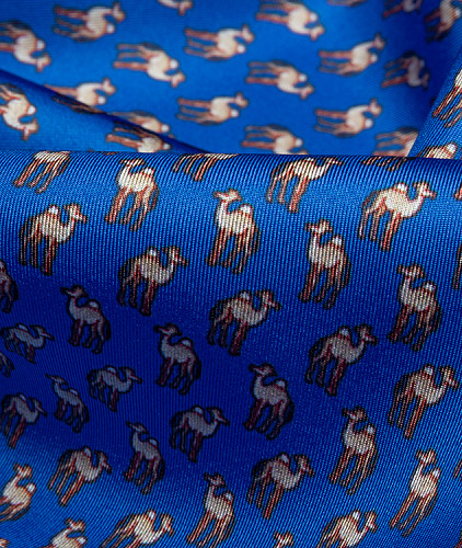 Твиловый шелк тип Etro, цвет - синий, коричневый, верблюды. Изображение 3