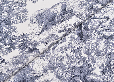 Фото ткани Натуральный шелк тип Dior с принтом Туаль-де-Жуи, цвет - синий, белый